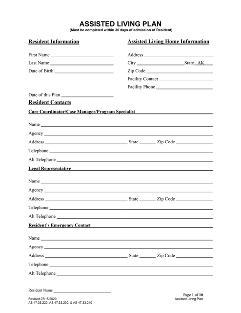Alaska Assisted Living Plan Fill Out Sign Online And Download PDF 