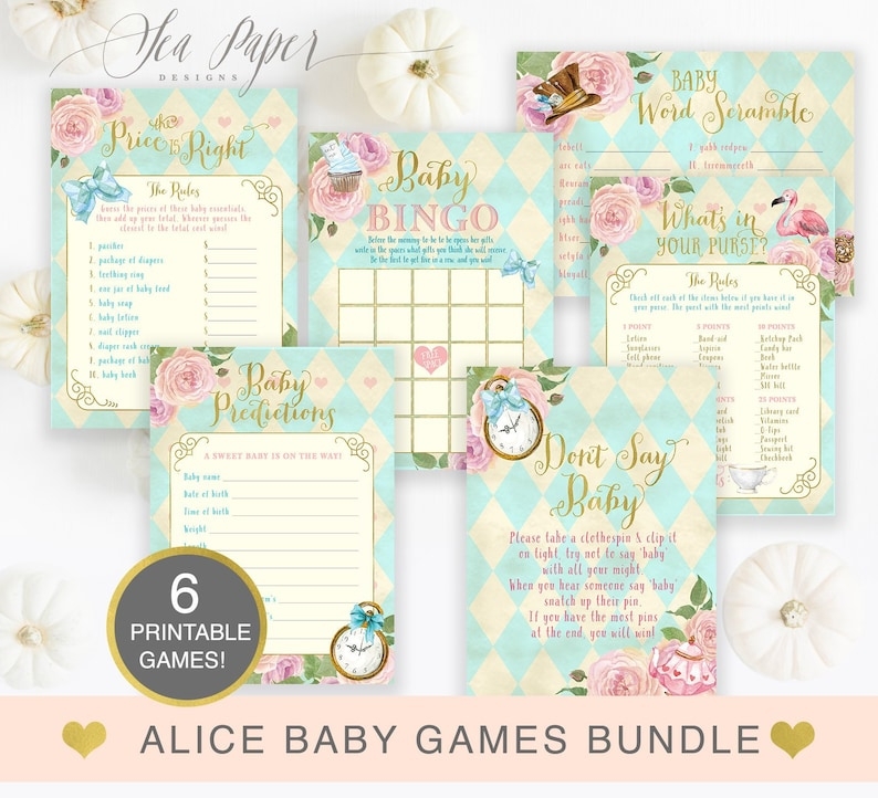 free printable alice in wonderland baby shower games