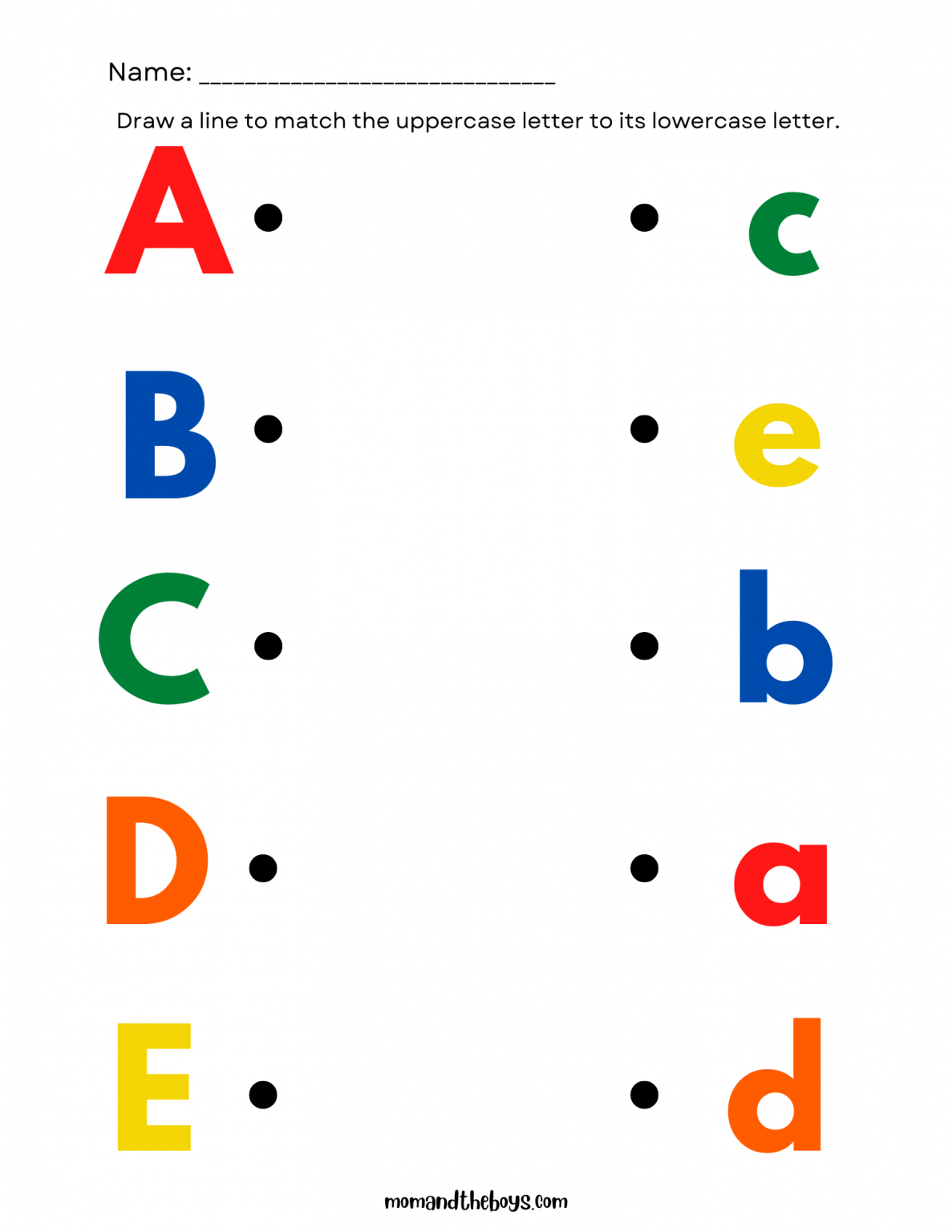 An Alphabet Worksheet With Letters And Numbers To Match The Letter 39 s Colors