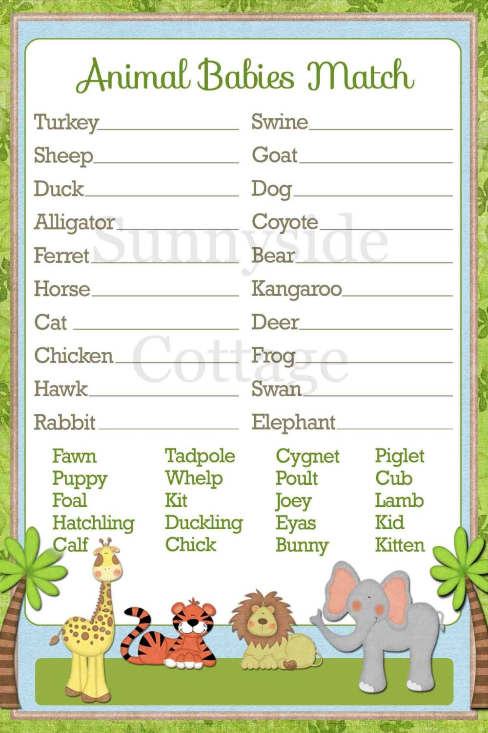 free printable baby animal game