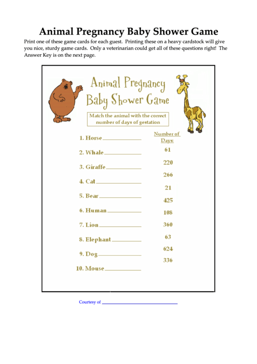 Animal Pregnancy Baby Shower Game Printable Pdf Download