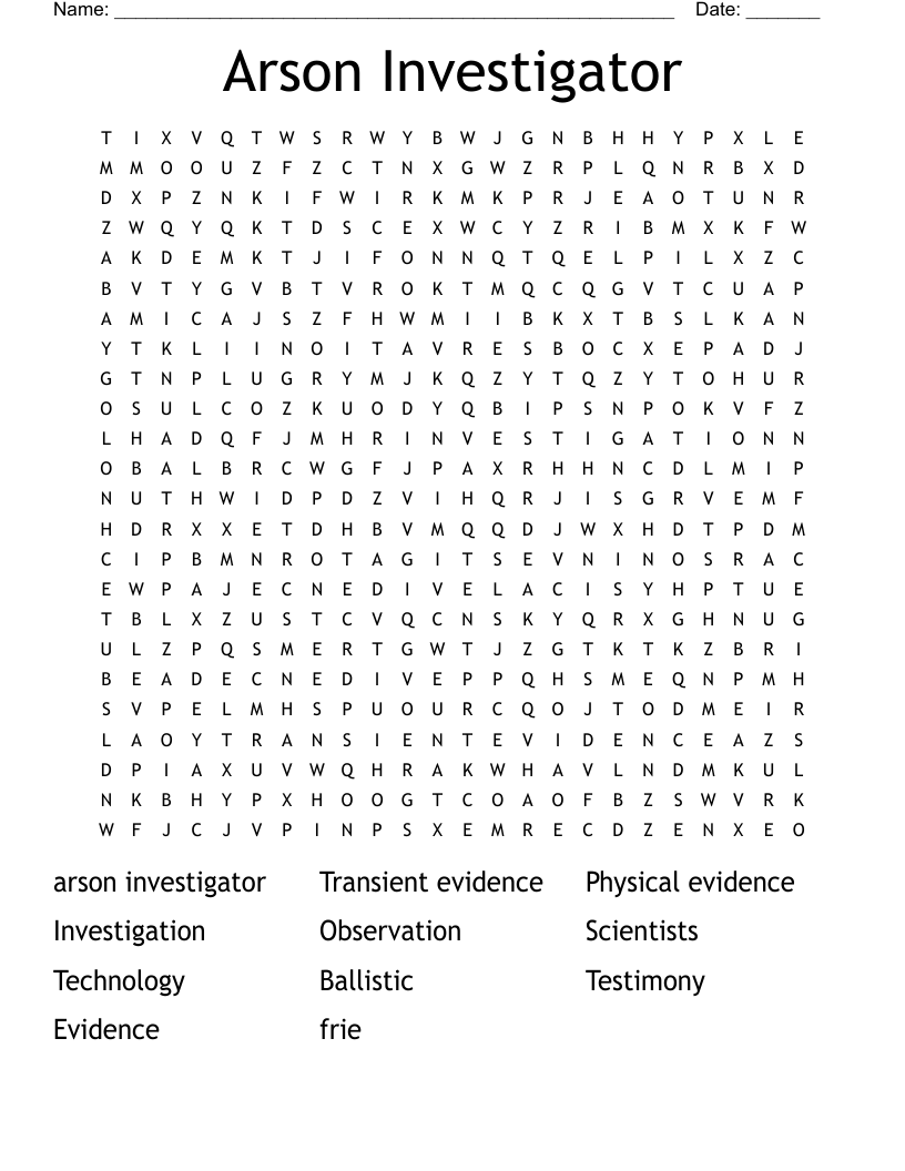 arson evidence review puzzle template answers