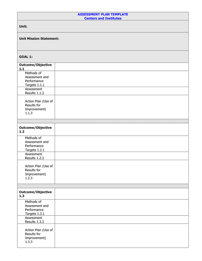 assessment plan template