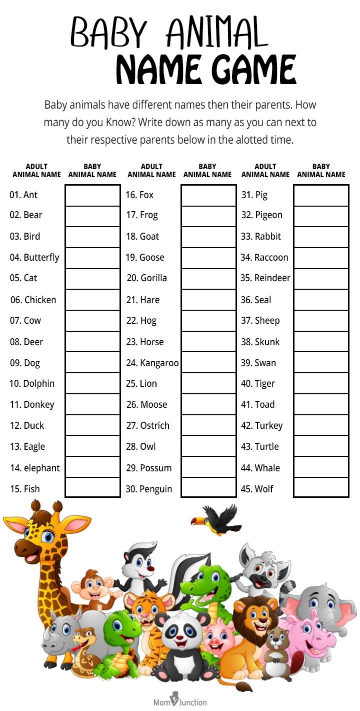 free printable animal baby name game