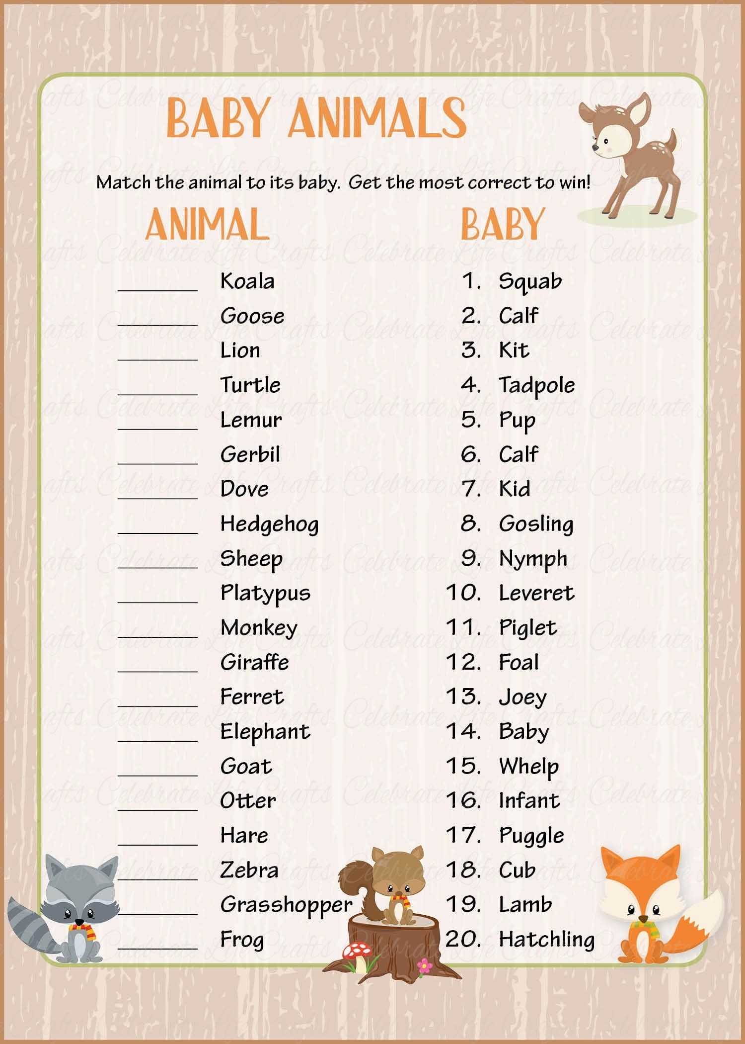 Baby Animal Matching Game Printable