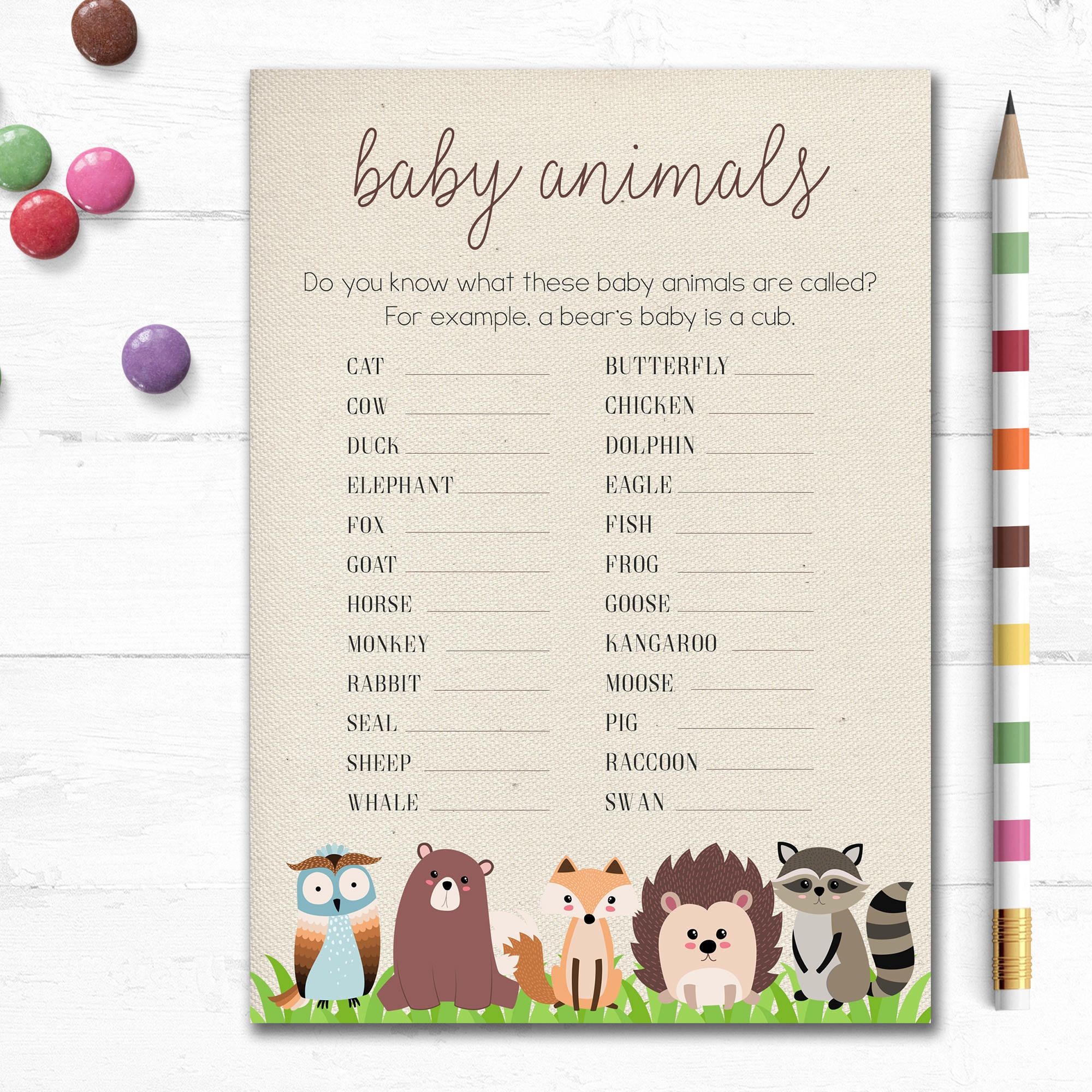 Baby Animal Names Baby Shower Game Free Printable Match The Baby 