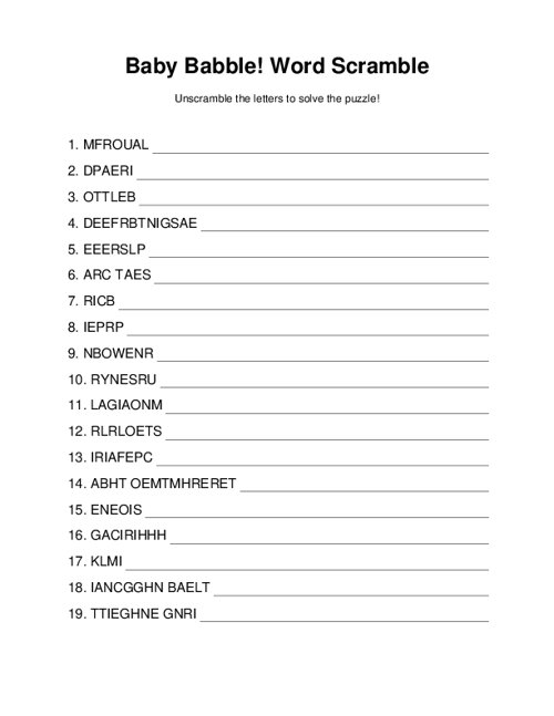 Baby Babble Word Scramble