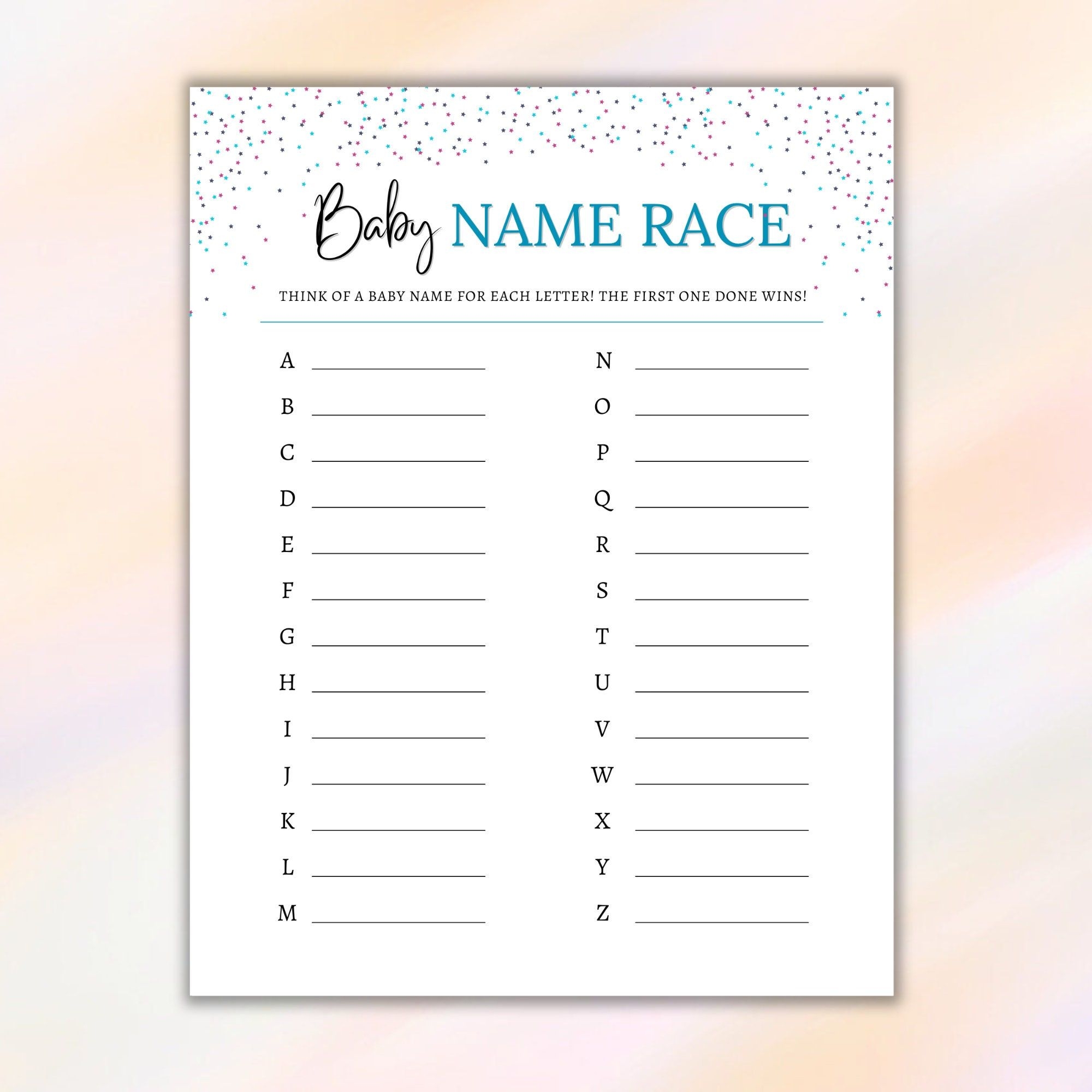 Baby Name Race Baby Shower Game Printable Baby Name Alphabet Shower 