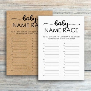 Baby Name Race Game Printable Baby Shower Games Alphabet Game A Z