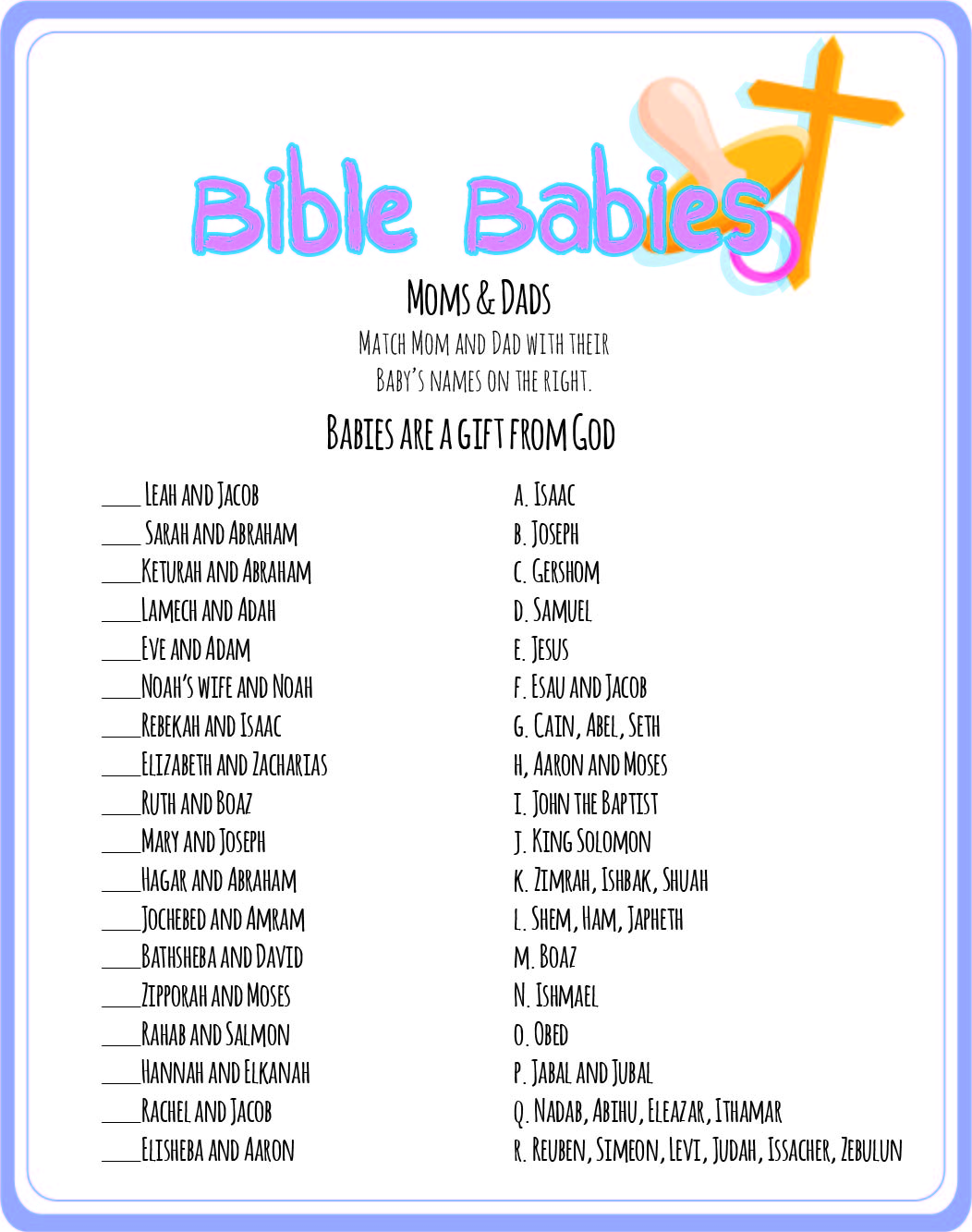 Baby Shower Bible Games 10 Free PDF Printables Printablee