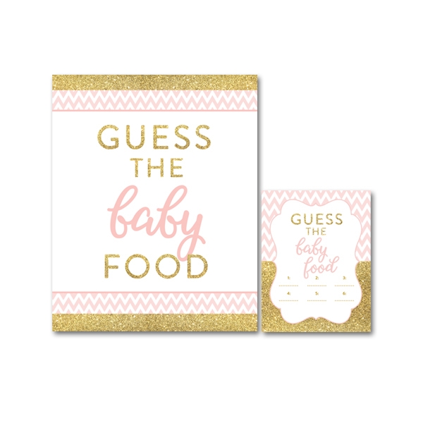 Baby Shower Blush Pink Chevron Gold Glitter Baby Girl Game Guess The