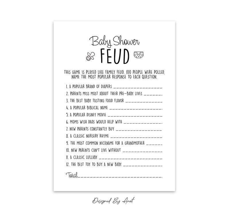 Baby Shower Feud Baby Family Feud Baby Shower Game Simple Etsy 