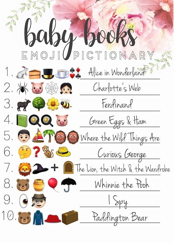 Baby Shower Game EMOJI PICTIONARY Guessing Game With Answers 