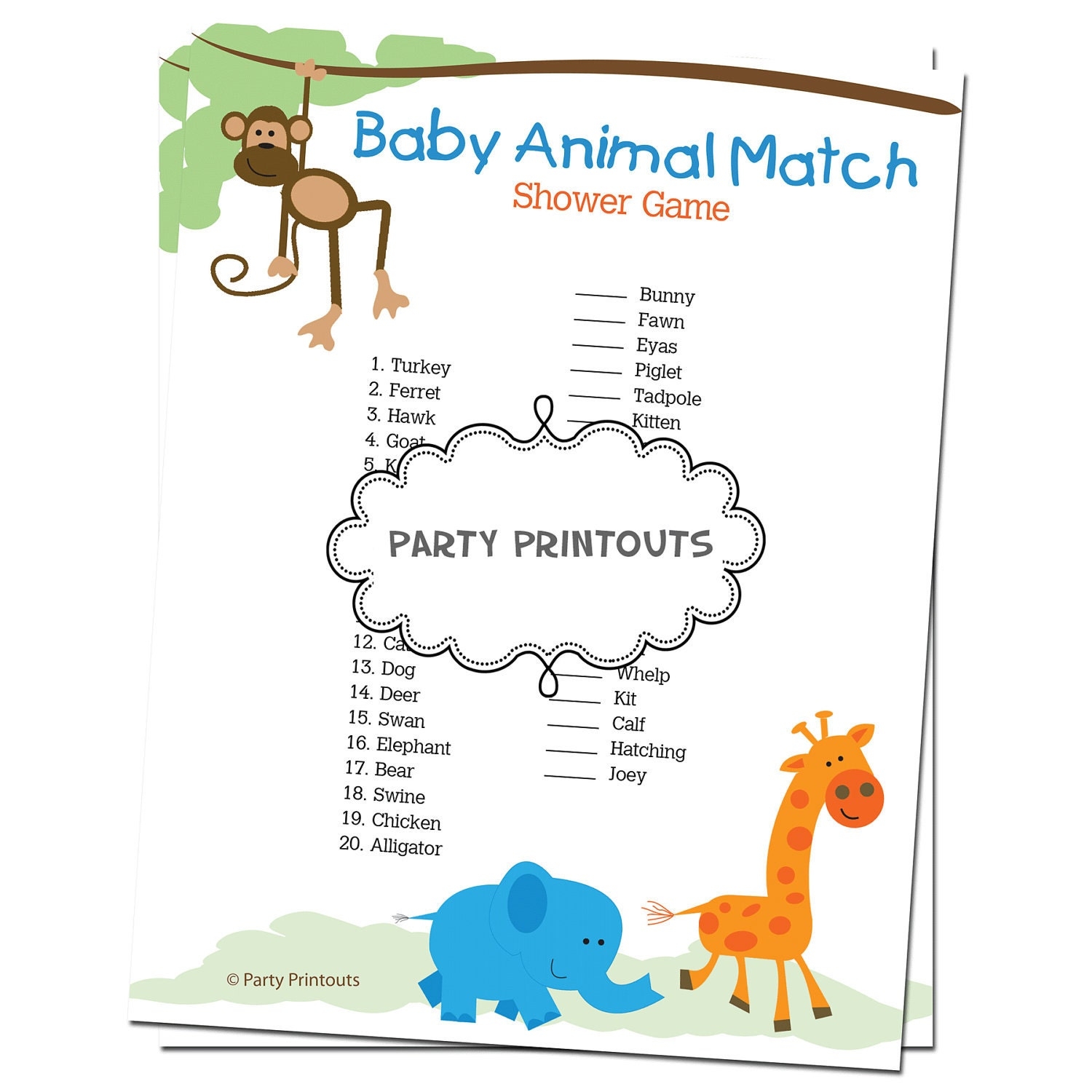 Baby Shower Game Printable Baby Animal Match
