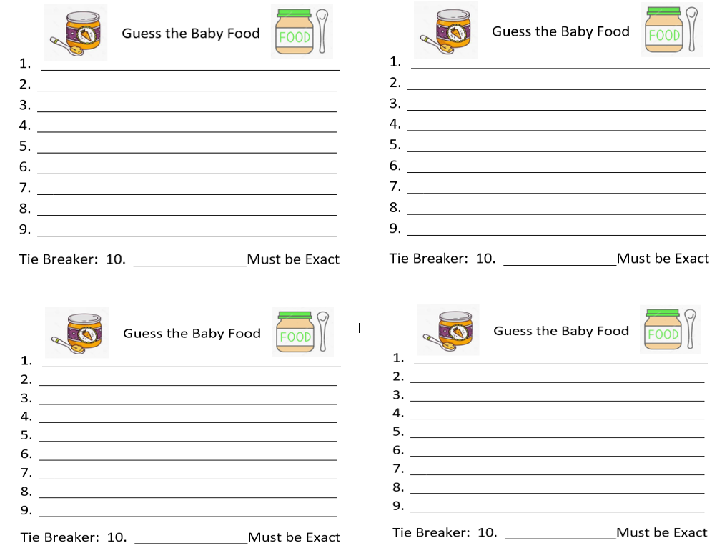 Baby Shower Guess The Baby Food Game Free Printable Lupon gov ph