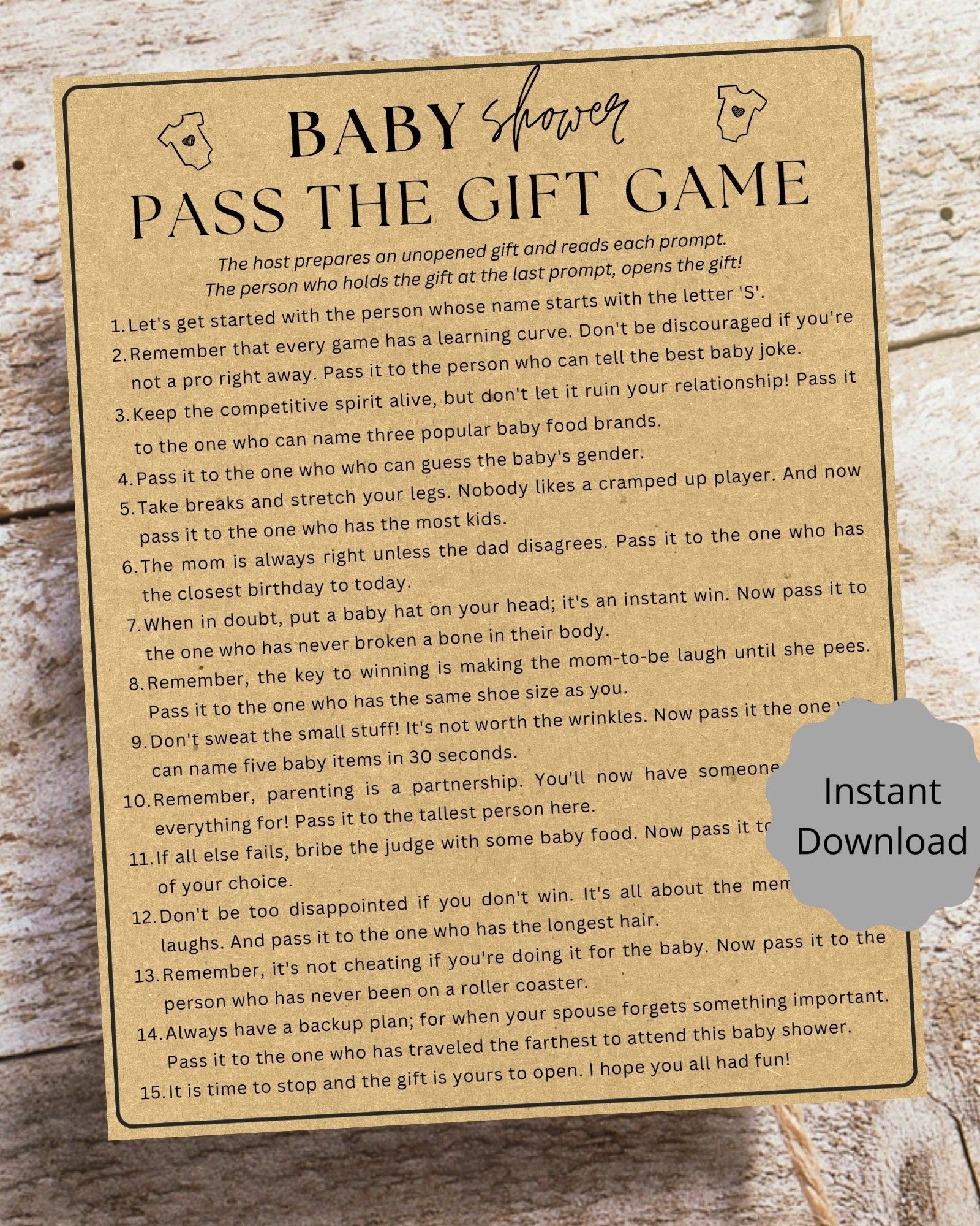 free printable baby shower pass it game