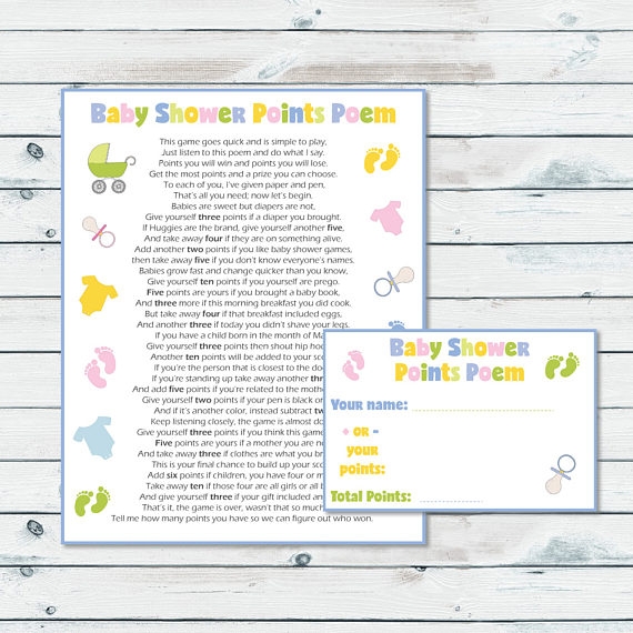 Baby Shower Points Poem Printable Game Baby Shower Game Neutral 