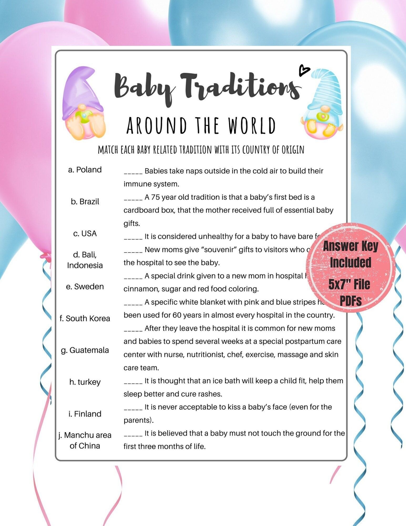 Baby Traditions Around The World Game Baby Gnome Baby Shower Game 