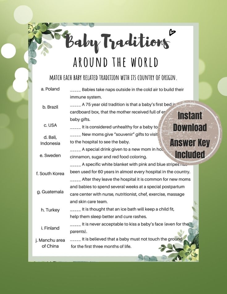 Baby Traditions Around The World Game Greenery Baby Shower Game Baby 