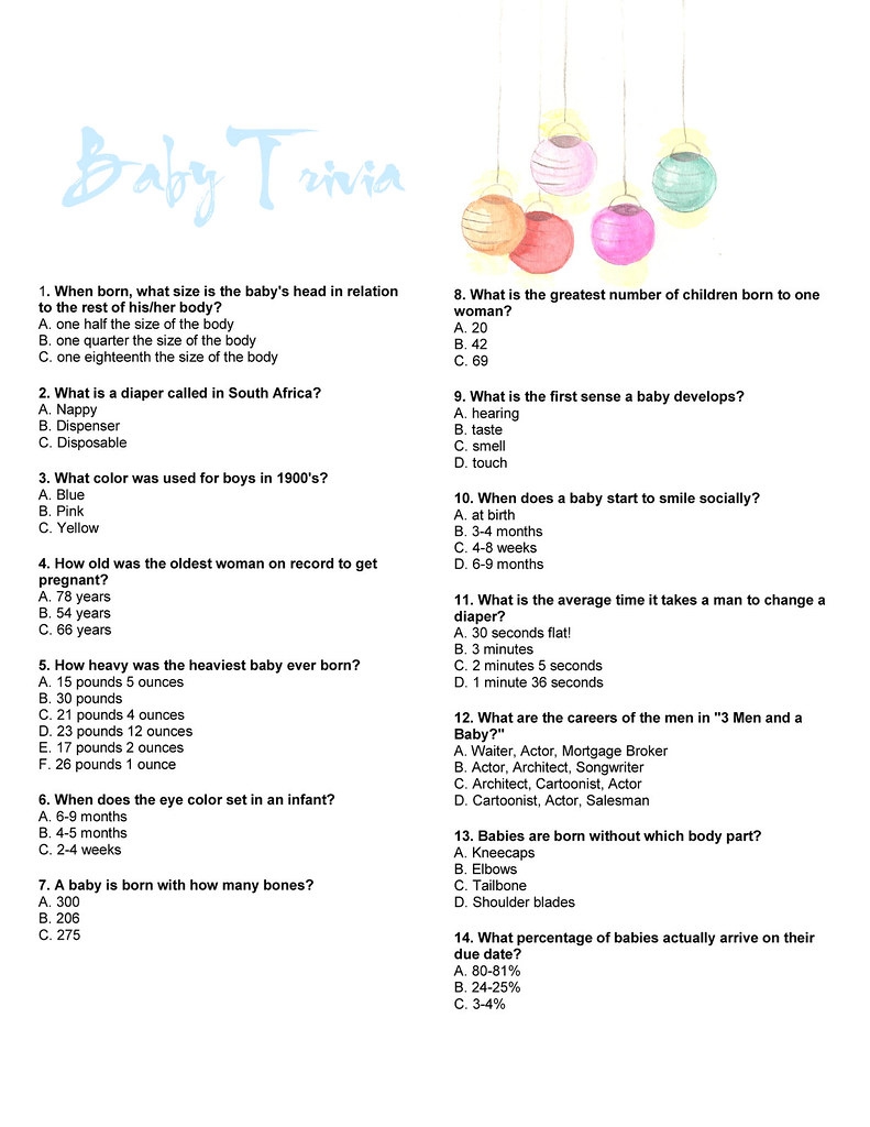 Baby Trivia Questions And Answers Plain Printable Trivia Questions