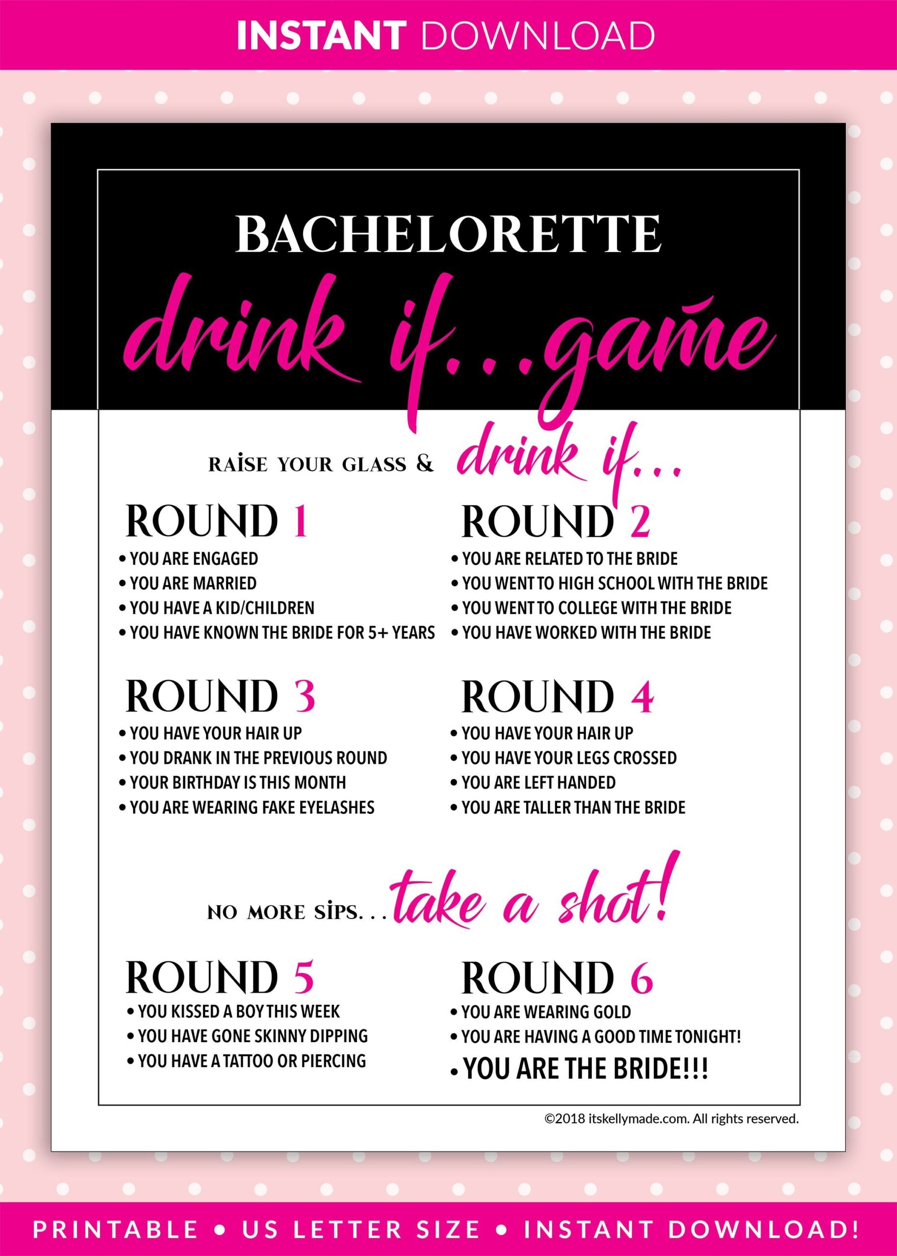 Bachelorette Party Games Drink If Game Printable Etsy Artofit