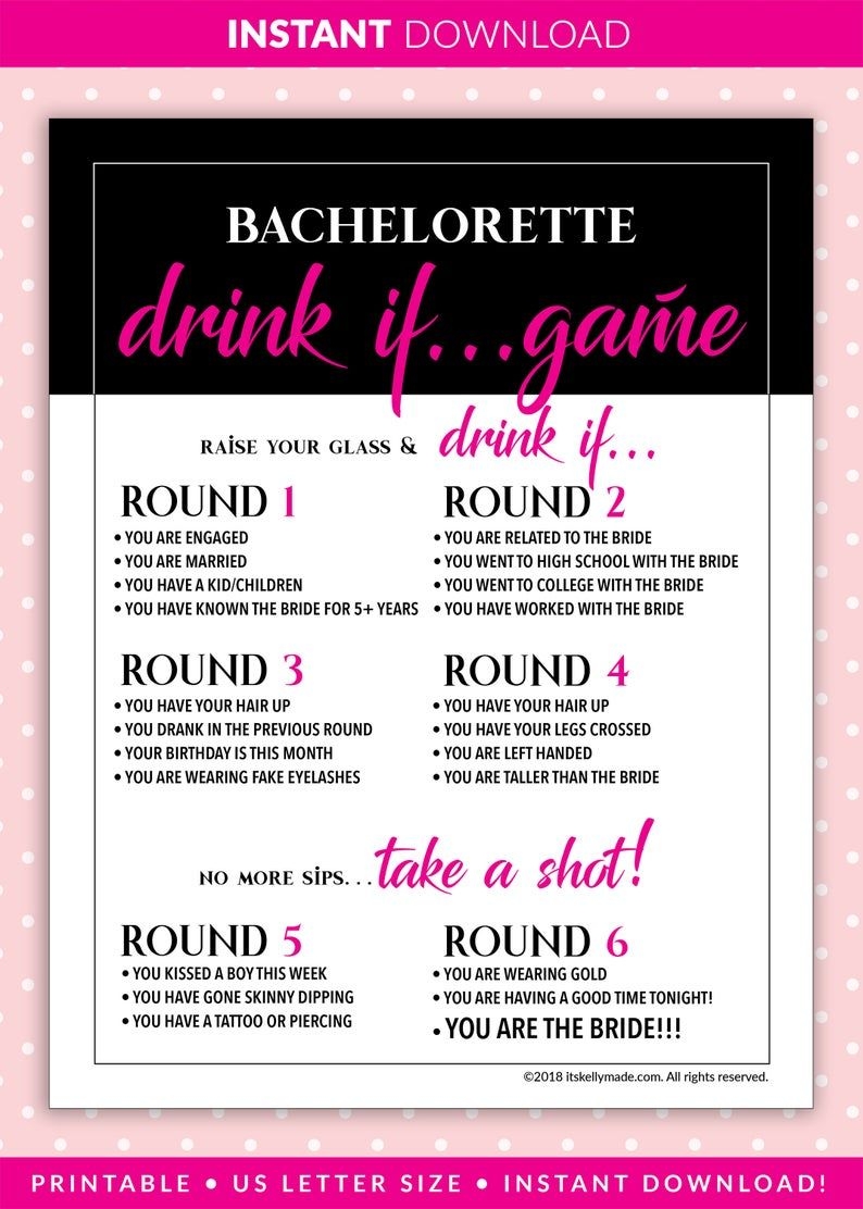Bachelorette Party Games DRINK IF Game Printable Etsy Bachelorette
