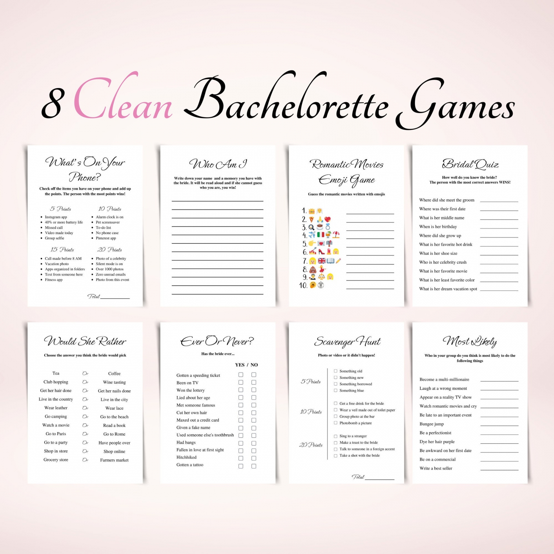 Bachelorette Party Games Free Printable FREE Printable A Z