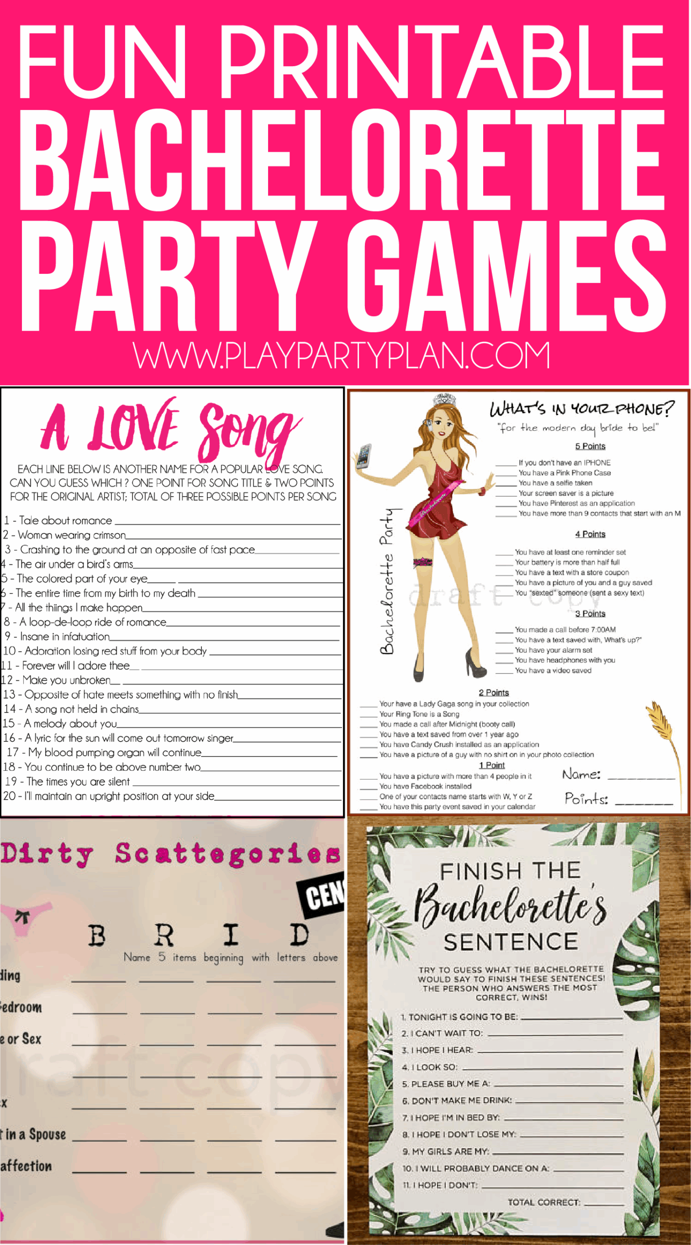 Bachelorette Party Games Free Printable