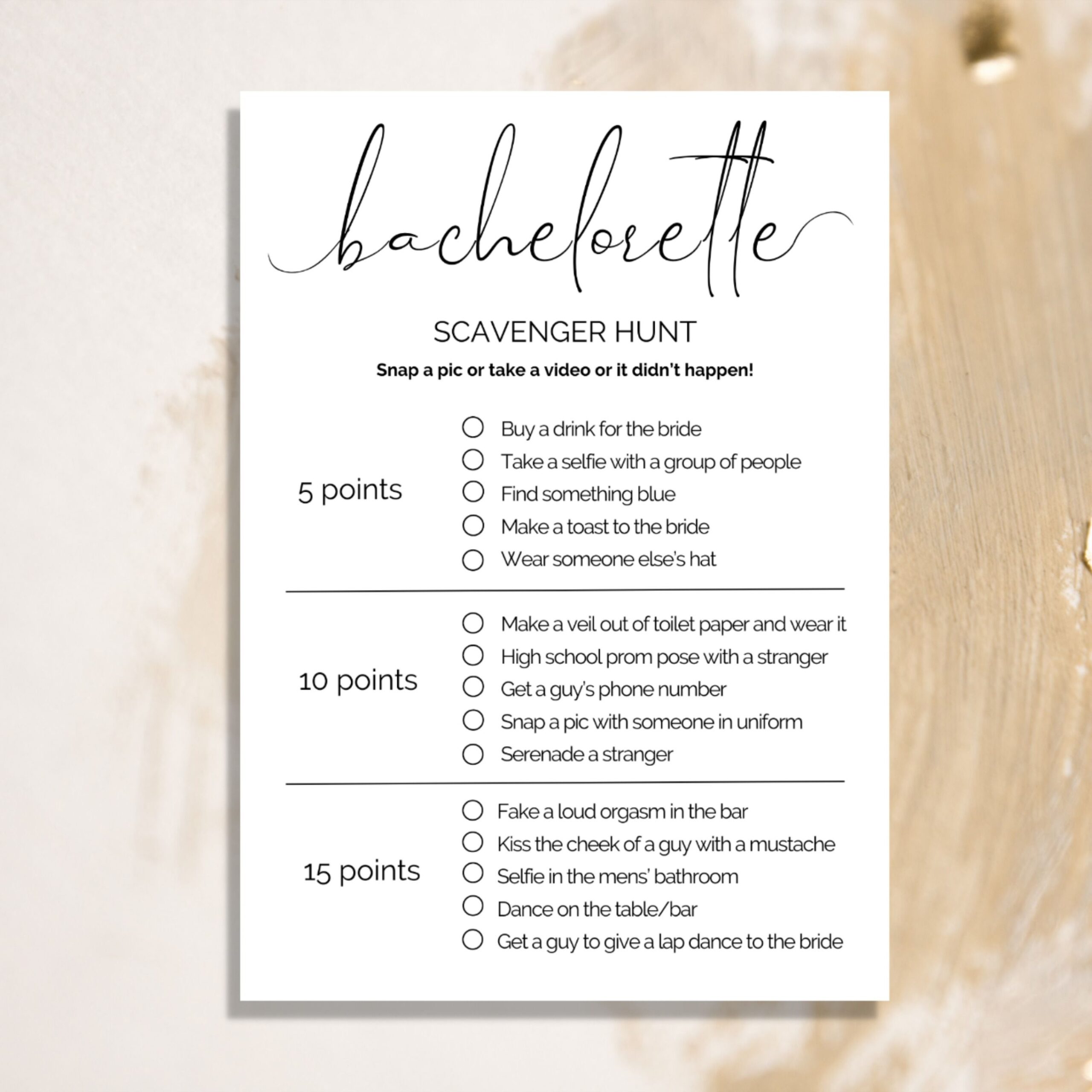 Bachelorette Party Scavenger Hunt Editable Printable Party Game 