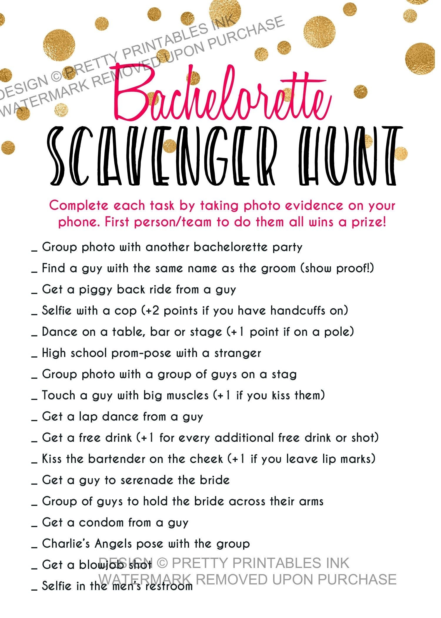 Bachelorette Party Scavenger Hunt Printable Calendar Printables