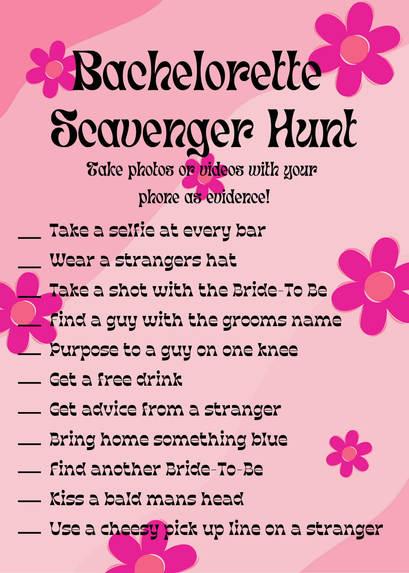 free printable bachelorette party scavenger hunt games