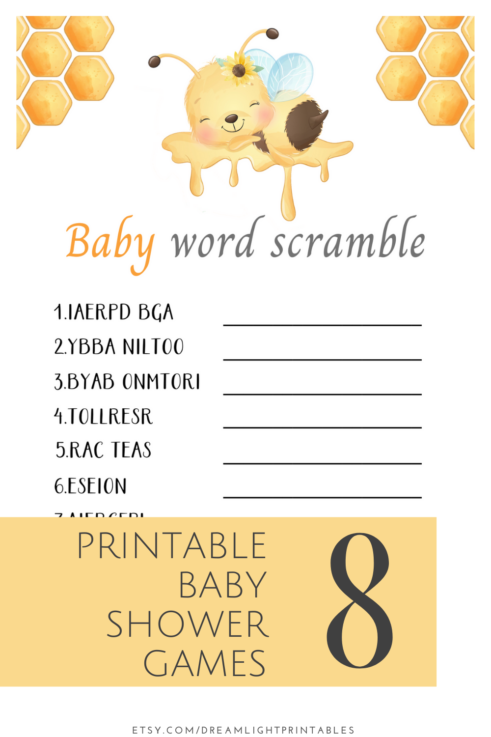 Bee Baby Shower Game Bundle Printable Bee Themed Baby Shower Games