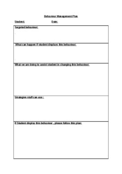 Behaviour Support Plan Template By Autism Education For Teachers