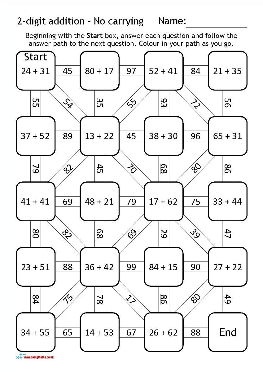 Best 12 Maths Maze Worksheet 2 Digit Addition With No Carrying Artofit