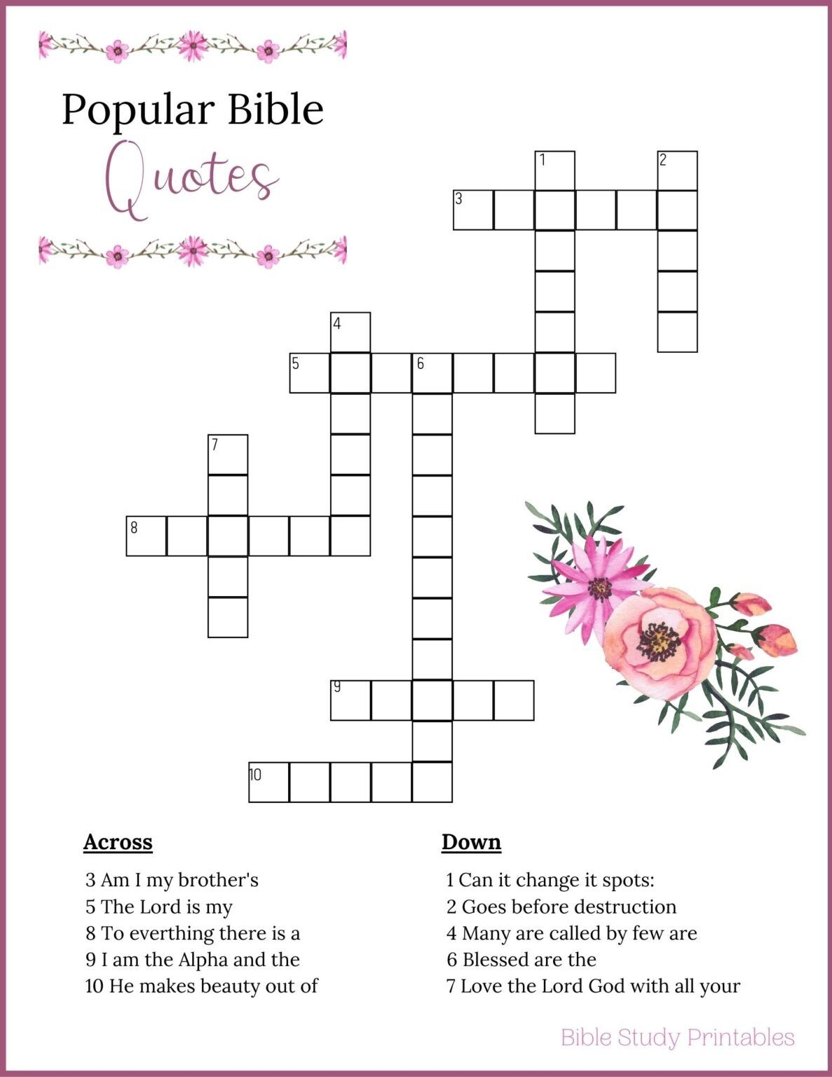 Bible Crossword Puzzle With Popular Quotes