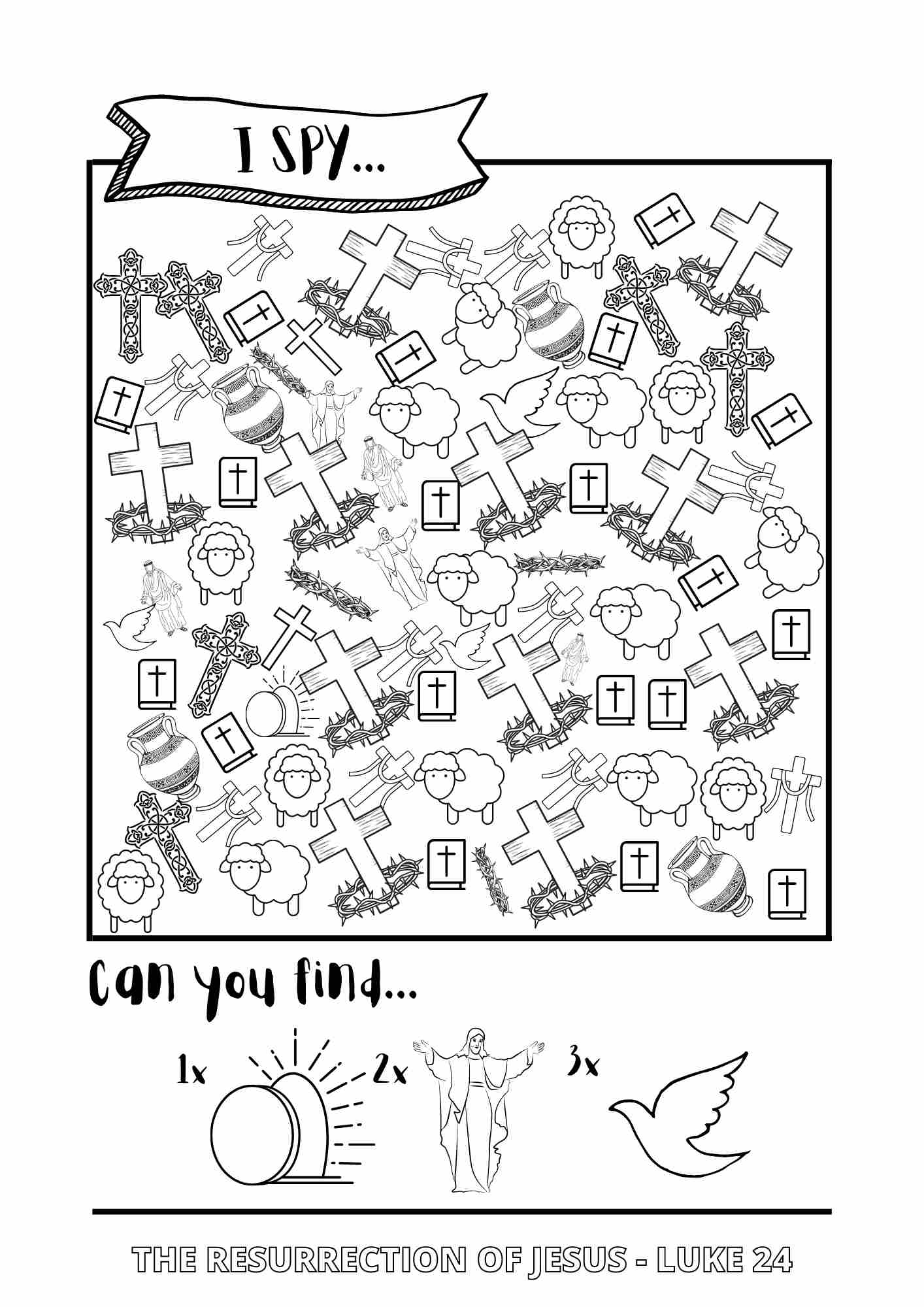Bible Themed I SPY Printable Activity Sheets PDF Download Free