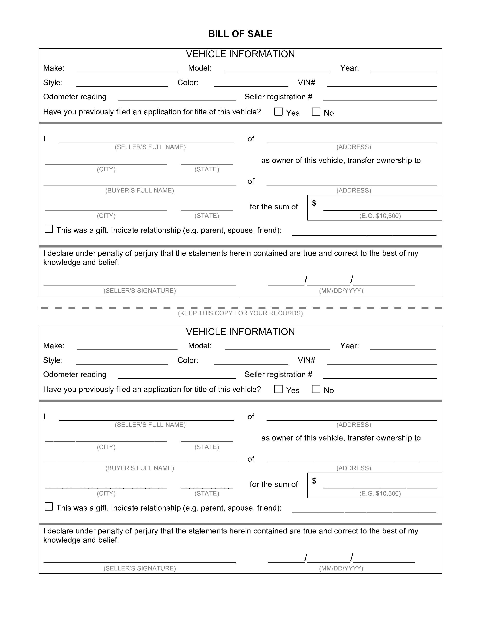 bill of sale with payment plan template