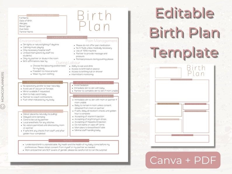 canva birth plan template