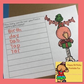 Birthday Printable Activities By Sara Hickman Designs TpT