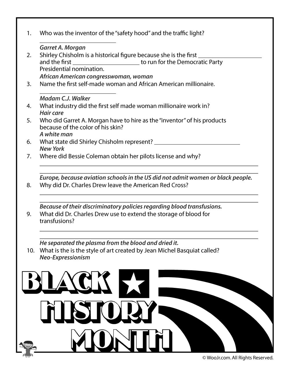 black history month activities for kids printable
