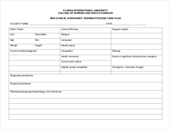 Blank Nursing Care Plan Template Pdf Nursing Care Plan Form Template Images