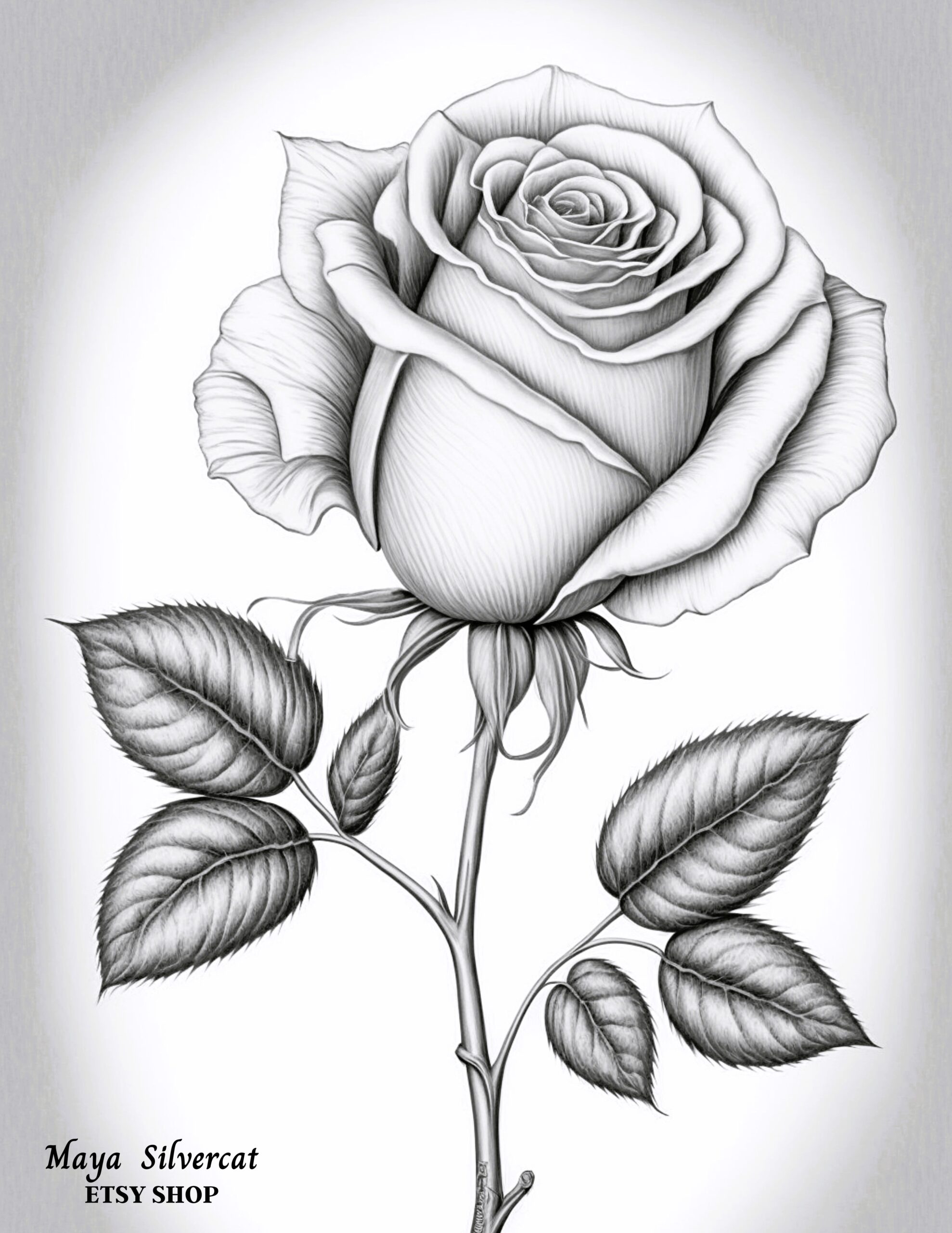Blooming Rose Free Grayscale Coloring Page For Adults