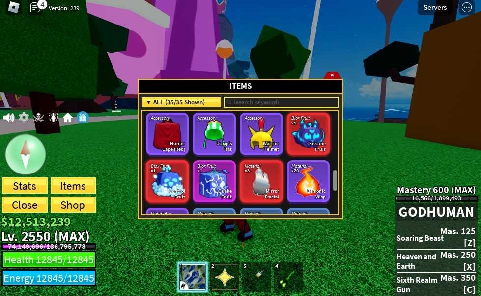 Blox Fruits 2550 Lvl GodHuman MAX Light SG Kitsune Fruit Control Fruit 