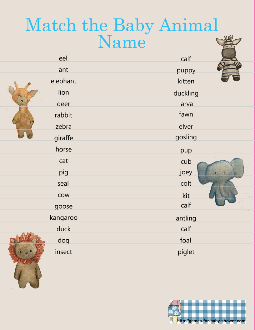 Blue Baby Animal Match Game Printable Solequest