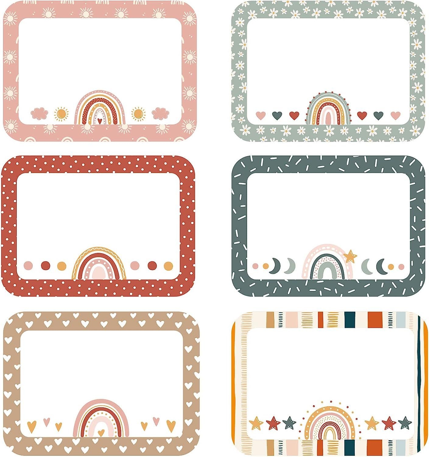Boho Rainbow Name Tag Stickers For Classroom Decor