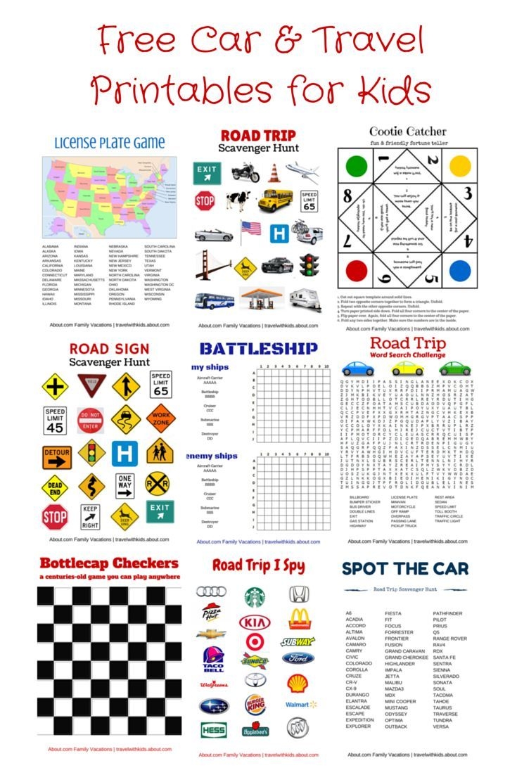 free printable road trip activity sheets