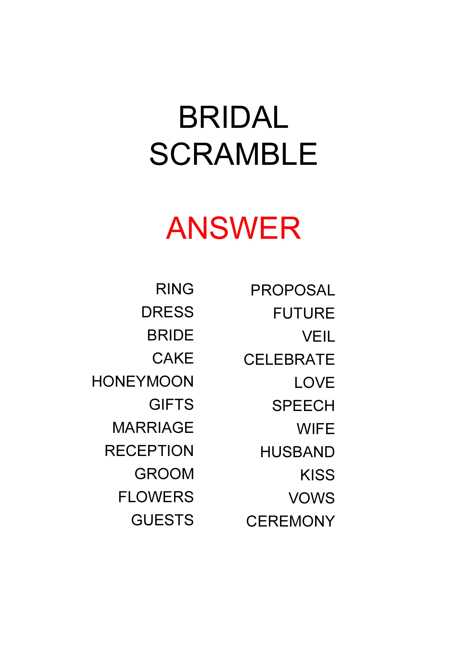 free printable baby shower games word scramble with answer key