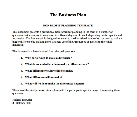 business plan for nonprofit template