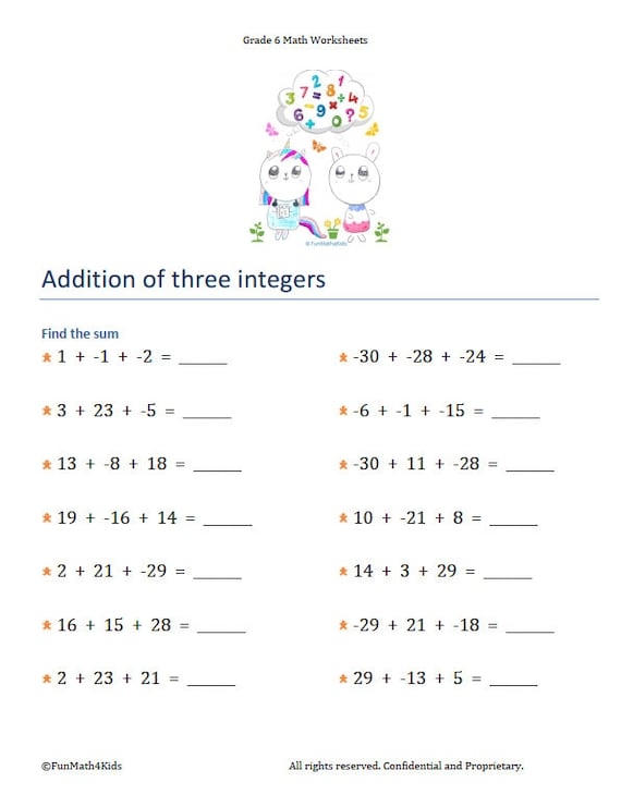 math for 6th grade worksheets