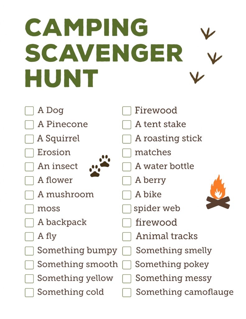 camping scavenger hunt printable with pictures